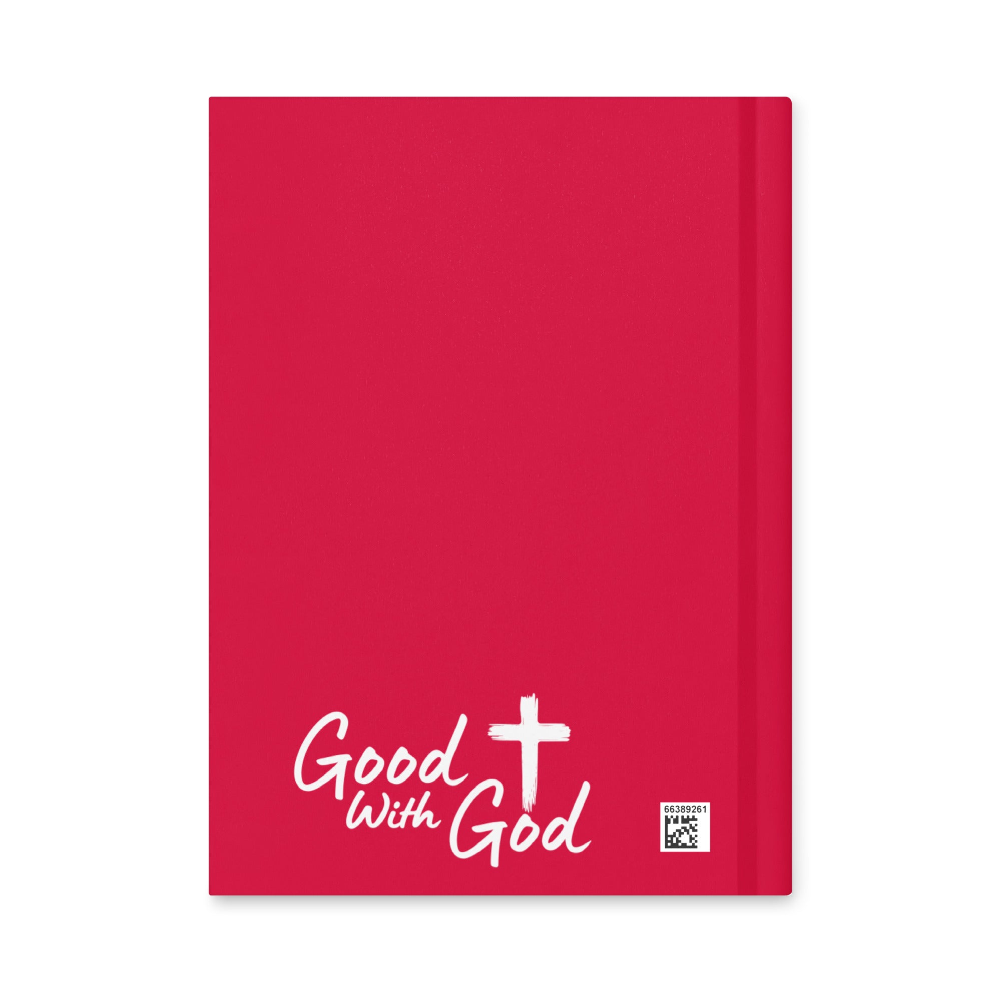 A bright pink hardcover notebook with white text reading 'Good with God' and a white cross on the cover, shown against a plain white background.