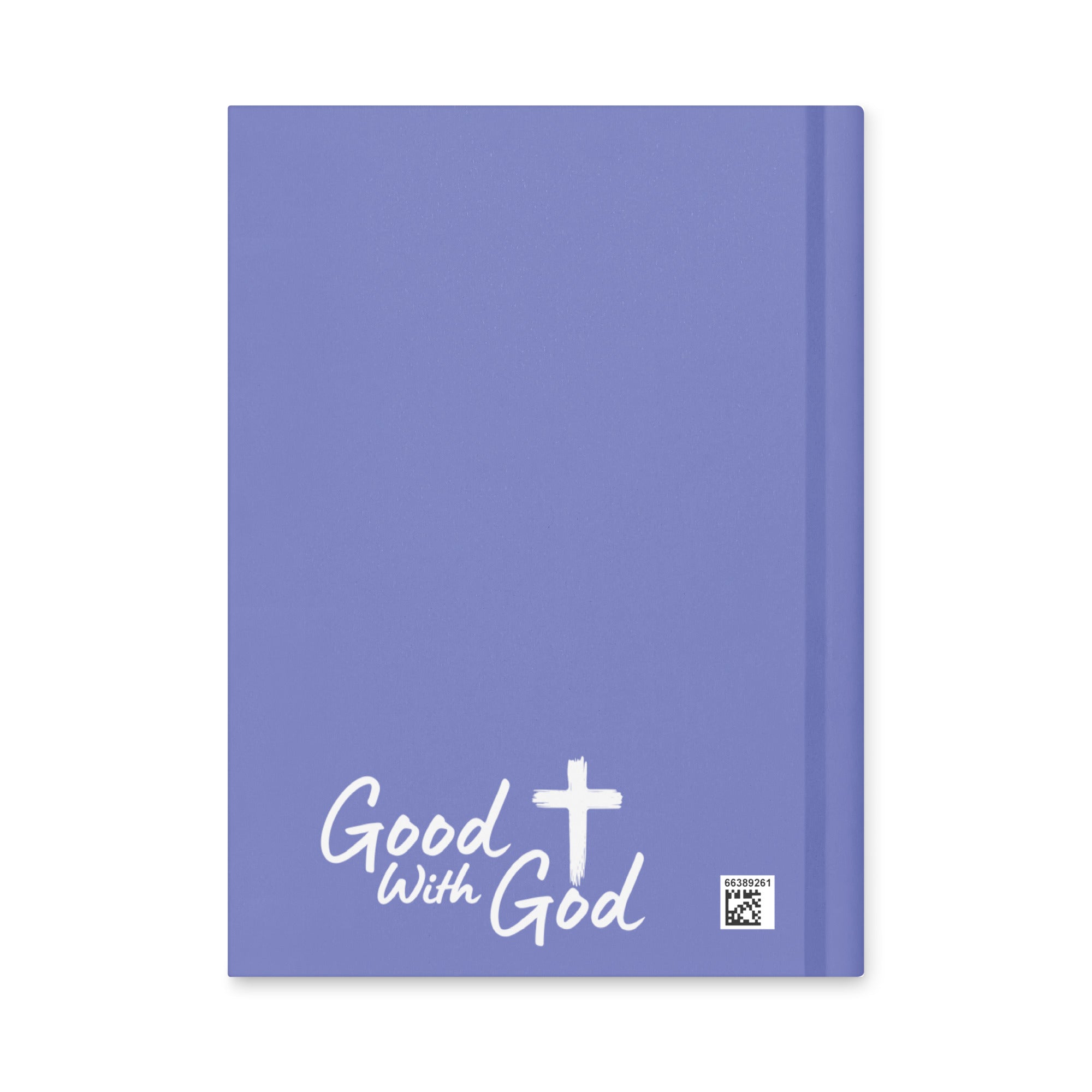 A purple hardcover notebook with 'Good with God' and a white cross printed on the front, shown on a clean white background.